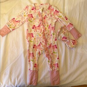 Pink Unicorn Print Kids One-Piece with Headband
